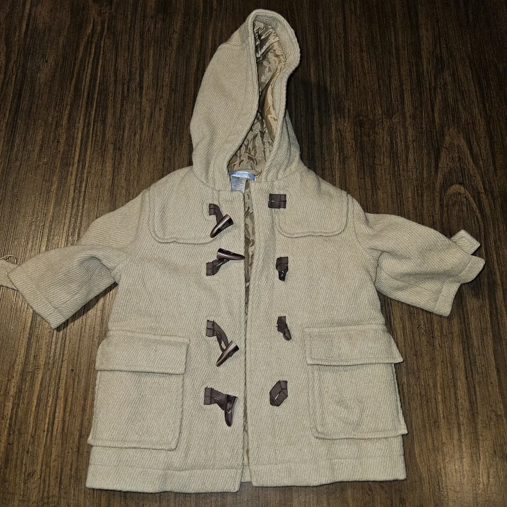 Janie and Jack Tan Kids Hooded Wool Jacket Size 6-12 months